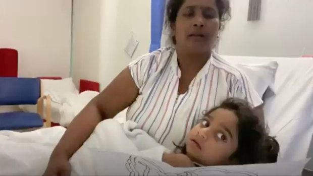 Priya Murugappan with her daughter Tharunicaa in Perth Children’s Hospital.