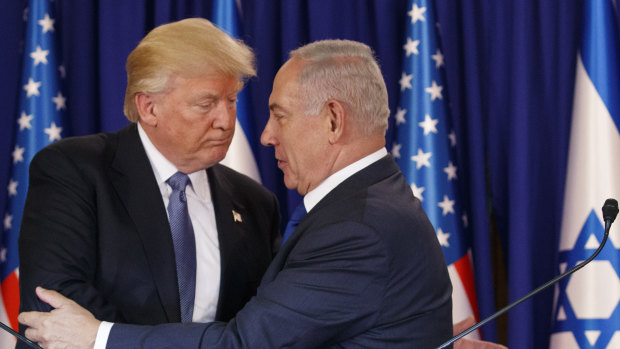 Israeli Prime Minister Benjamin Netanyahu (right) had pressed Donald Trump (left) to formally recognise Israeli control of the Golan Heights.