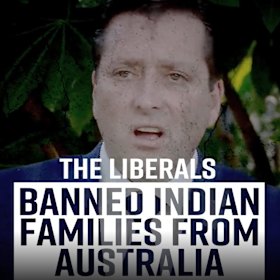 A Labor Party ad blames Matthew Guy for a decision by the former federal government to temporarily ban Indian arrivals at the height of the Delta outbreak.