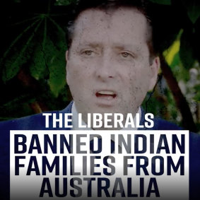 A Labor Party ad blames Matthew Guy for a decision by the former federal government to temporarily ban Indian arrivals at the height of the Delta outbreak.