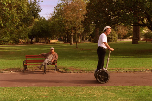 Michael Mote on his Segway in Melbourne in 2003.