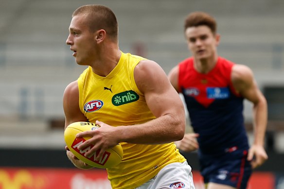 Sam Lalor of the Tigers in action during preseason.