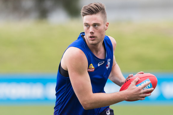 Josh Schache at Bulldogs training on Wednesday morning.