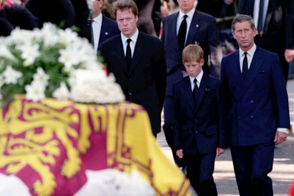 Prince Harry at his mother’s funeral in 1997.