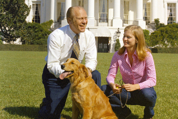 President Gerald Ford and his daughter, Susan look after both cats and dogs in the White House. Here, they are pictured with Liberty in 2974.