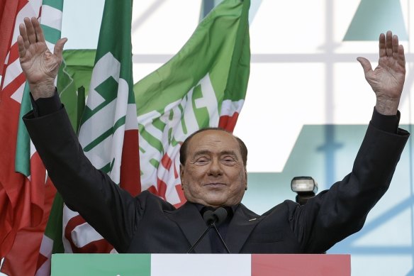 Silvio Berlusconi addresses a rally in Rome in 2019.