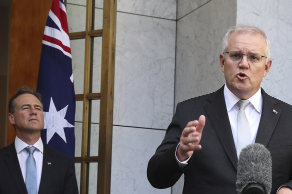 Prime Minister Scott Morrison with Health Minister Greg Hunt.