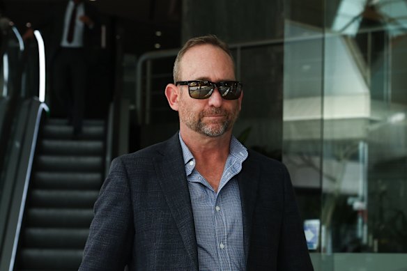 Christopher Spence leaves the ICAC during a break on Monday during the Operation Rosny inquiry. 