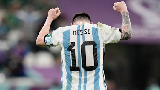 Lionel Messi reacts to the final whistle at the end of Argentina’s 2-0 win over Mexico.