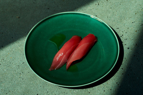 Future Future’s tuna nigiri with wasabi oil.