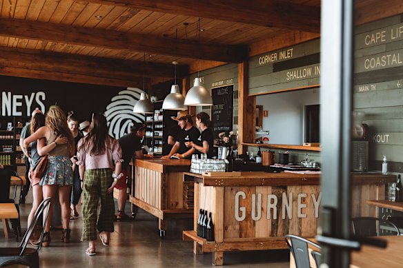 Gurneys’ cellar door features decommissioned signs from Wilsons Prom, where Bill Gurnett once worked.