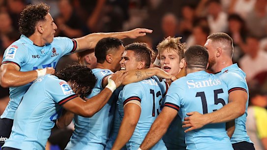 Max Jorgensen scores his first try in Super Rugby.