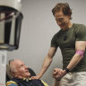 Entrepreneur Bryan Johnson giving his dad his own allegedly rejuvenating plasma.