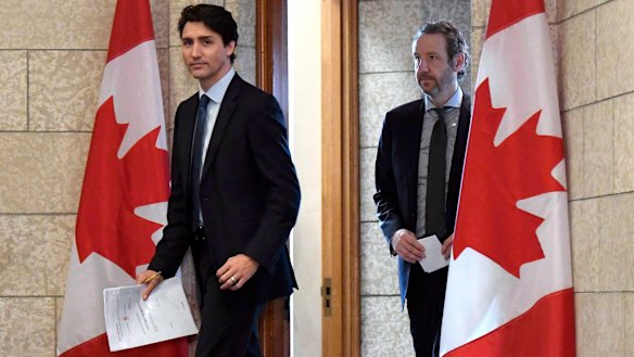 Canadian Prime Minister Justin Trudeau leaves his office with then principal secretary Gerald Butts last year.
