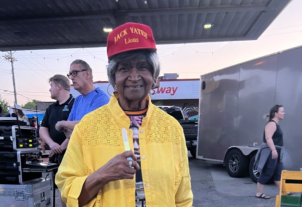 Retired teacher Bertha Dinkins at a candlelight vigil to mark the third anniversary of the death of her former student George Floyd. 