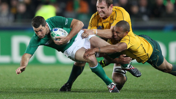 Lock down: Rob Kearney, seen here playing against Australia in the 2011 World Cup, has had the 15 jersey for a while.