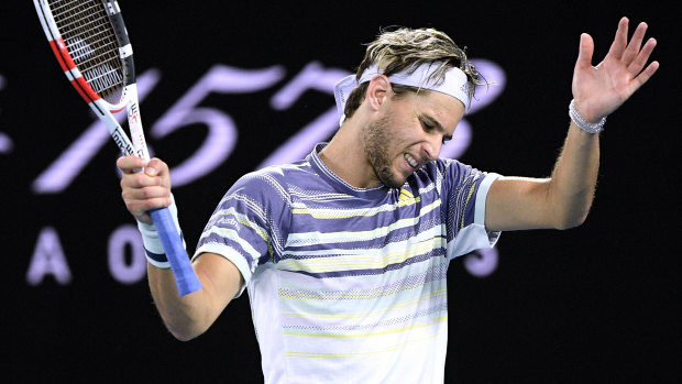 Gallant in defeat: Austria's Dominic Thiem reacts during his final loss to the world No.2.