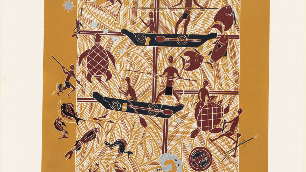 The work of Yolngu printmaker Banduk Marika, from north-east Arnhem Land.