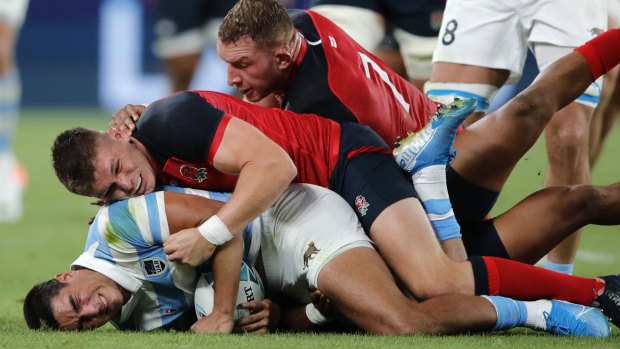 England No.7 Sam Underhill in action against Argentina in Tokyo on Saturday.