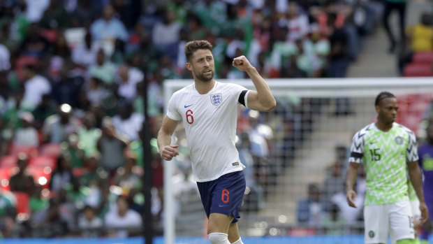 Not for sale: England's Gary Cahill celebrates after scoring during a friendly against Nigeria at Wembley.