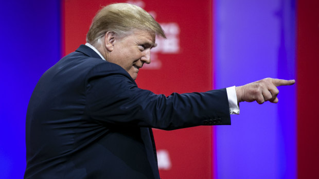 US President Donald Trump pictued at the Conservative Political Action Conference in Maryland on Saturday.