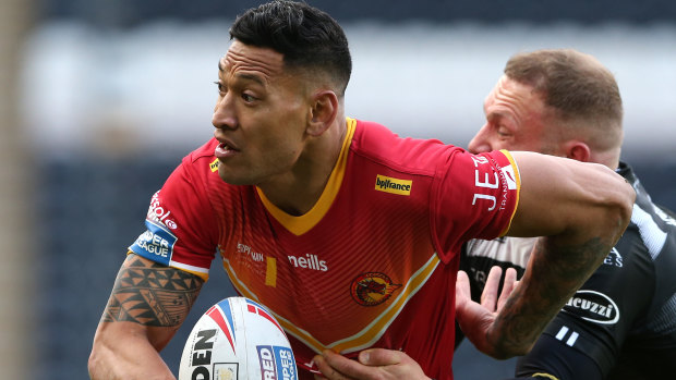 Israel Folau in action for Catalans Dragons against Hull FC.