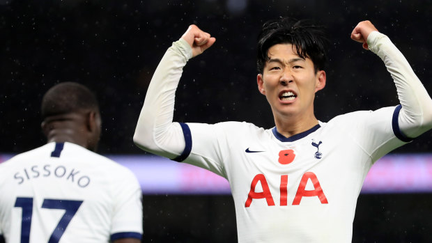 Heung-Min Son of Tottenham Hotspur celebrates a goal but his side could still only manage a draw.