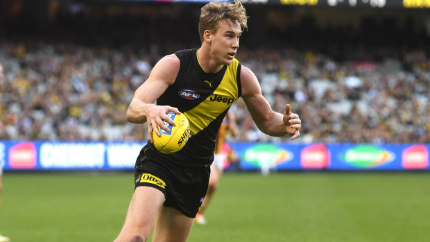 Up and about: Richmond's Tom Lynch in action against Hawthorn.