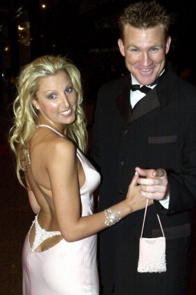 Tania Buckley in the unforgettable thong dress with her husband Nathan Buckley at the Brownlows in 2001.