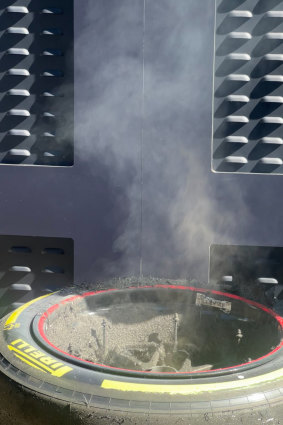 The remnants of Max Verstappen’s tyre.