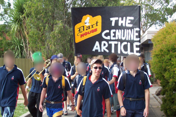 Former Ballarat Grammar student Renato Manias with schoolmates in 2005.