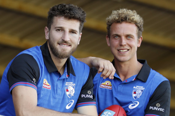 Bulldogs vice-captain Mitch Wallis, right, with skipper Marcus Bontempelli. 