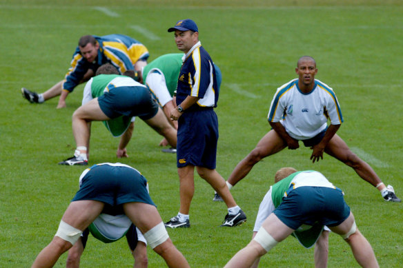 Former Wallabies coach Eddie Jones overseeing a training session in Coffs Harbour in 2003.