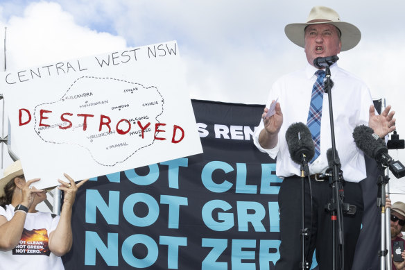 During the rally, Barnaby Joyce described renewable energy as a “swindle”.