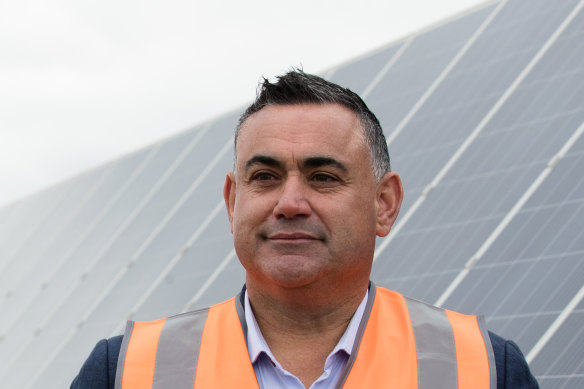 John Barilaro, at a solar farm near Dubbo on Tuesday, will be in the Hunter Valley on Wednesday to unveil the state's coal strategy.