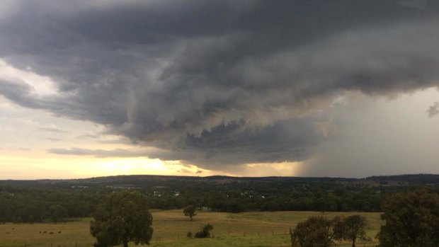 The severe storms developing over Crows Nest, about 150 kilometres west of Brisbane.