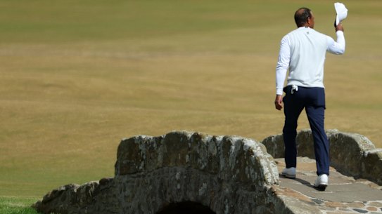 Tiger Woods crosses the Swilcan Bridge at St Andrews – possibly for the last time at a British Open.