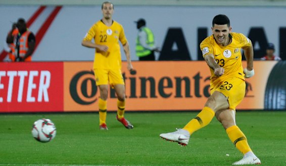 Wonder strike: Tom Rogic's  injury-time stunner secured the three points for Australia against Syria.