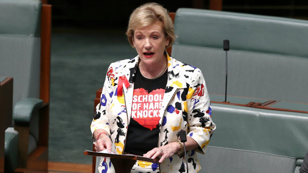 Member for Ryan, Jane Prentice, delivers a statement ahead of Question Time at Parliament House in Canberra.