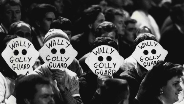 Some in the crowd thought up defences of their own against Wally Lewis's tactics at State of Origin game II, 1989.