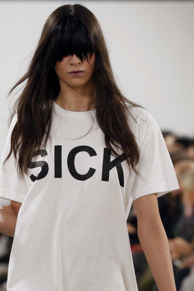A model in the Kimhekim show at Paris Fashion Week (image has been cropped).