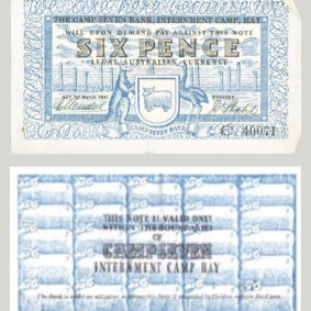 Georg Teltscher, ‘Six Pence note’, Internment Camp Currency note design, March 1941, Jewish Museum, Melbourne.