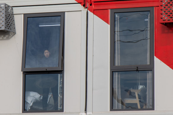 A patient at a COVID quarantine centre in Beijing. 