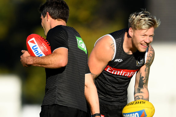 Levi Greenwood and Jordan De Goey at Pies training.