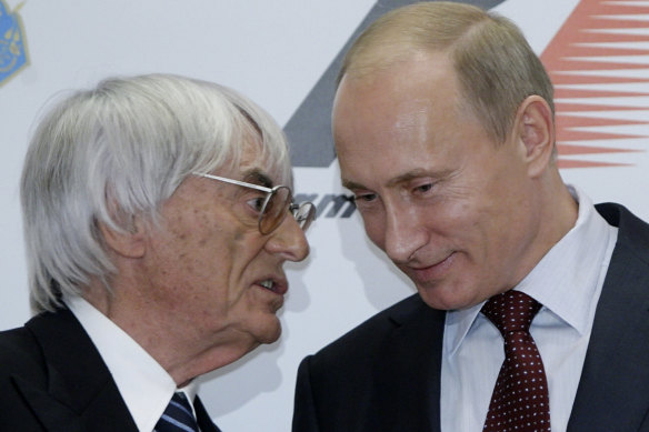 Former F1 boss Bernie Ecclestone with Russian president Vladimir Putin in 2010.