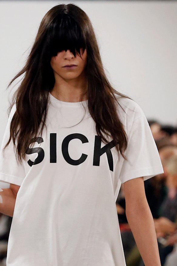 A model in the Kimhekim show at Paris Fashion Week (image has been cropped).