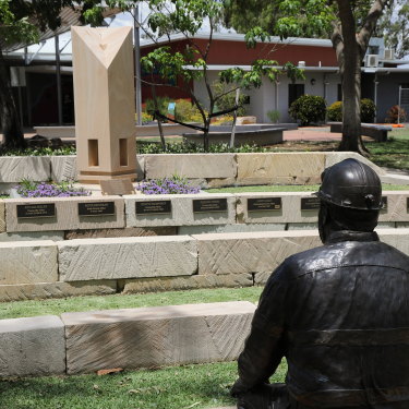 Moranbah’s town square memorial to the region’s lost coal miners.