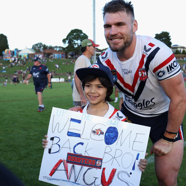 Fans welcome Angus Crichton back to rugby league during a NSW Cup game last year.