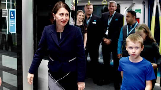NSW Premier Gladys Berejiklian met workers and their families who built the $7.3 billion north west metro rail link.