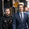 Melbourne Lord Mayor Nick Reece has proposed a crackdown on pedestrians who don’t keep to the left on CBD streets. His pictured in March with security guard hird to boost safety in the city in a six-week trial.